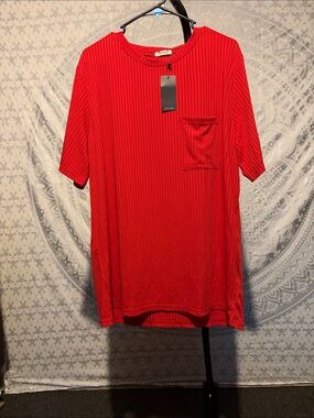 NWT Eishopeer Red Ribbed Knit Lounge Set Shorts & Short Sleeve Top XL